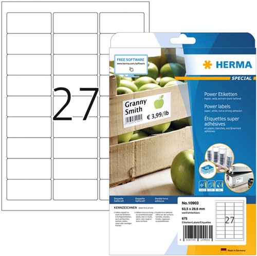 Etiket A4  63,5x 29,6mm Herma 10903 extra klevend ds/675
