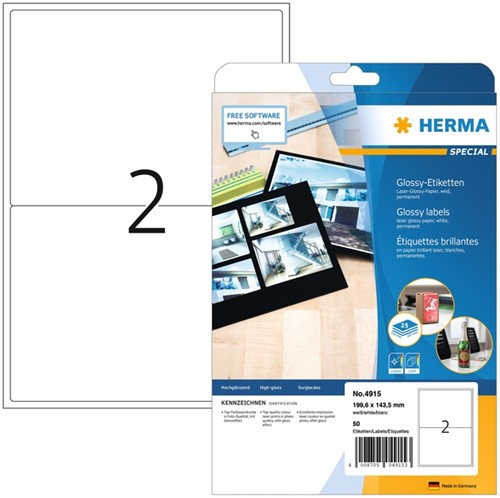 Etiket A4 199,6x143,5mm Herma 4915 high-gloss laser ds/50