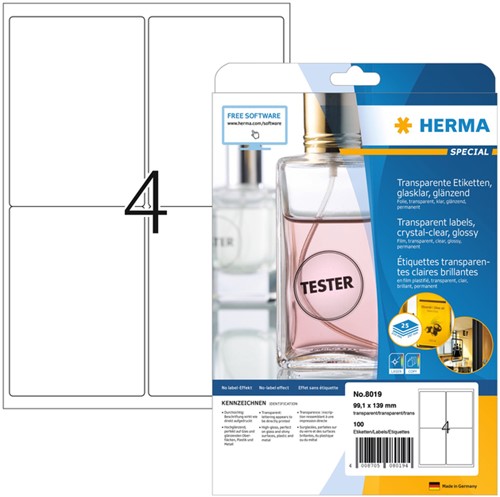 Etiket A4  99.1x 139mm Herma 8019 transparant ds/100
