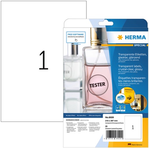 Etiket A4 210x297mm Herma 8020 transparant ds/25