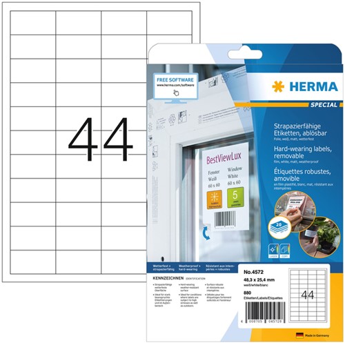 Etiket A4  48,3x 25,4mm Herma 4572 polyester verwijderbaar ds/880