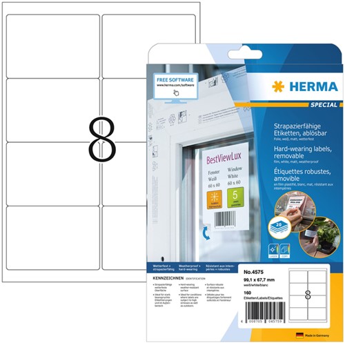 Etiket A4  99,1x 67,7mm Herma 4575 polyester verwijderbaar ds/160