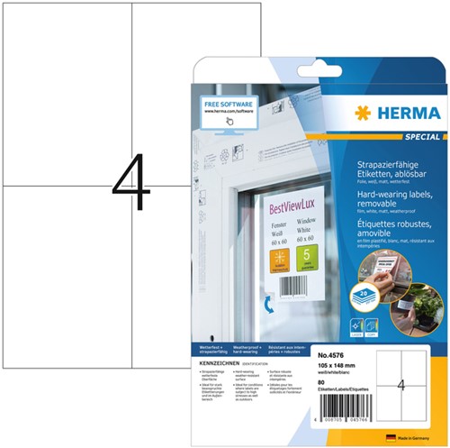 Etiket A4 105x148mm 4576 polyester verwijderbaar ds/80