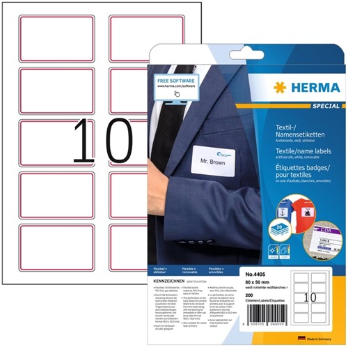 Badge zelfklevend 80x50mm (rode rand) Herma 4405 pk/200