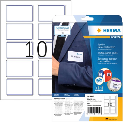 Badge zelfklevend 80x50mm (blauwe rand) Herma 4410 pk/200
