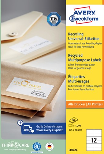 Etiket A4 105x 48mm LR3424 recycled pk/1200