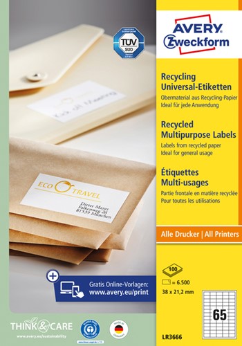 Etiket A4  38x 21,2mm LR3666 recycled pk/6500