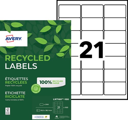 Etiket A4  63,5x 38,1mm Avery LR7160-100 recycled laser pk/2100-3