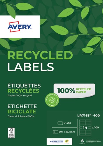 Etiket A4  99,1x 38,1mm Avery LR7163-100 recycled laser pk/1400