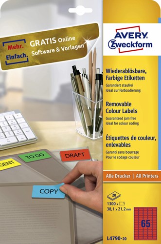 Etiket A4  38,1x 21,2mm L4790-20 ds/1300 rood