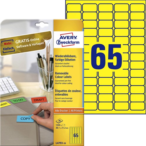 Etiket A4  38,1x 21,2mm L4793-20 ds/1300 geel