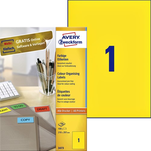 Etiket A4 210x297mm 3473 ds/100 geel