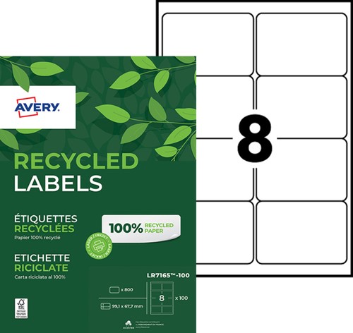 Etiket A4  99,1x 67,7mm Avery LR7165-100 recycled laser pk/800-2