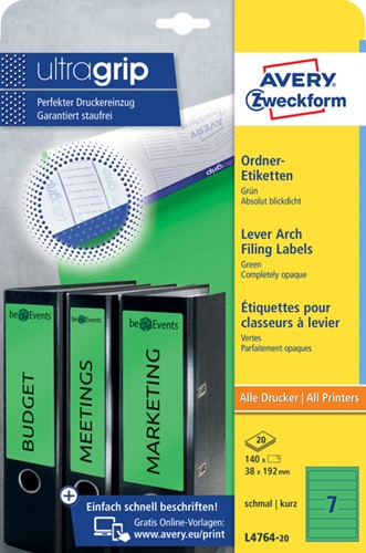Etiket ordner 192x38mm Avery L4763 groen 20vel