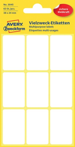 Etiket Avery Zweckform 3045 38x24mm wit 63 etiketten