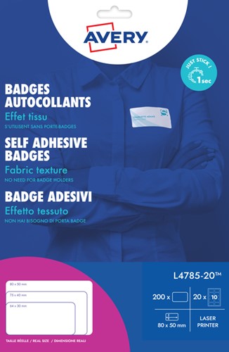 Badge zelfklevend 80x50mm wit Avery L4785-20 ds/200 