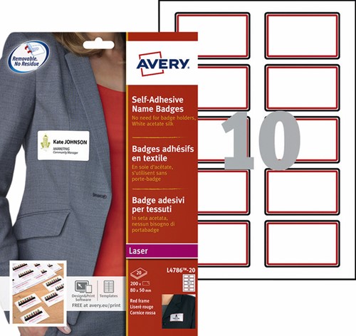 Badge zelfklevend 80x50mm rood kader Avery L4786-20 ds/200