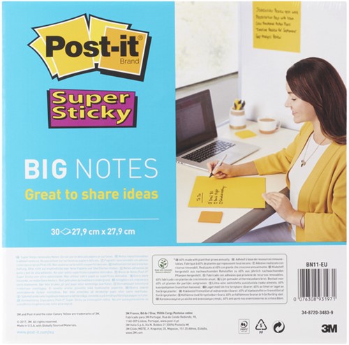 Scrum Big Notes 3M Post-it 27.9x27.9cm geel pk/30