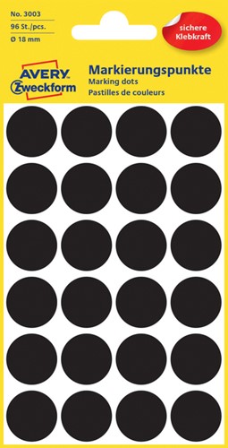 Etiket Avery Zweckform 3003 rond 18mm zwart 96st 10/vel