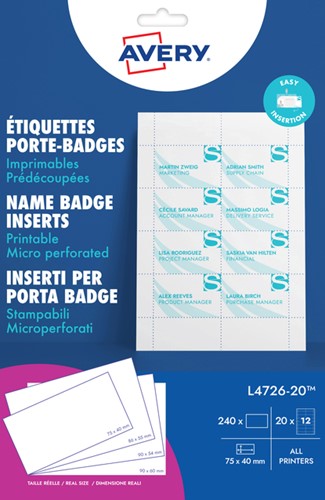 Badgekaart Avery L4726-20 40x75mm ds/240