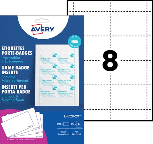 Badgekaart Avery L4728-20 60x90mm ds/160-2