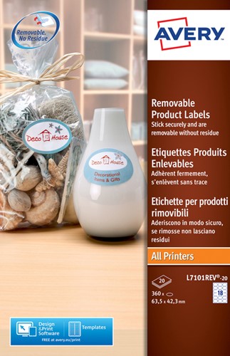 Etiket A4  63,5x 42,3mm Avery L7101REV-20 afneembaar ds/360 wit