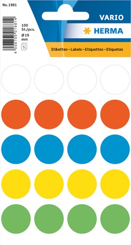 ETIKET HERMA 1881 ROND 19MM 100ST ASSORTI 5 Vel