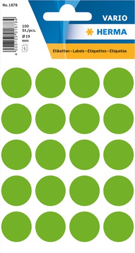 Etiket rond 19mm neon groen 1878 ds/100
