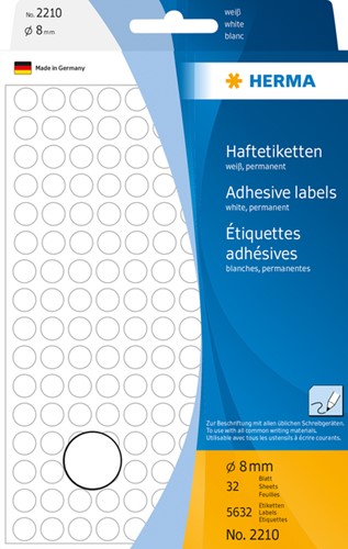 Etiket rond  8mm wit 2210 ds/5632