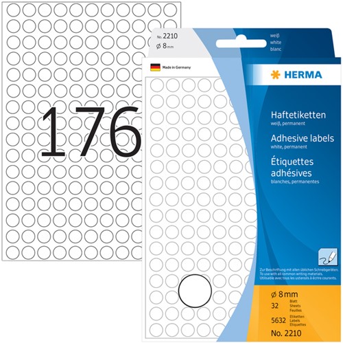 Etiket rond  8mm wit 2210 ds/5632-2