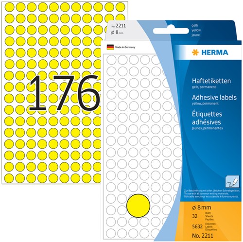 Etiket rond  8mm geel 2211 ds/5632