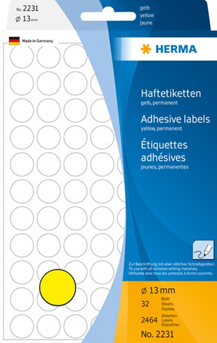 Etiket rond 13mm geel 2231 ds/2464