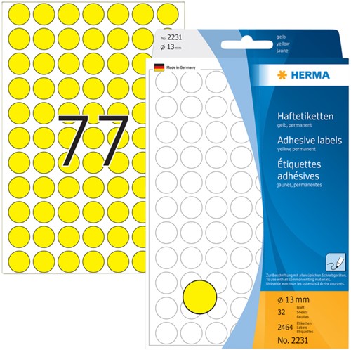 Etiket rond 13mm geel 2231 ds/2464-2