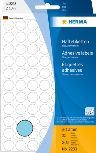 Etiket rond 13mm blauw 2233 ds/2464
