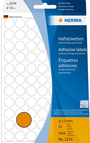 Etiket rond 13mm fluor oranje 2234 ds/1848