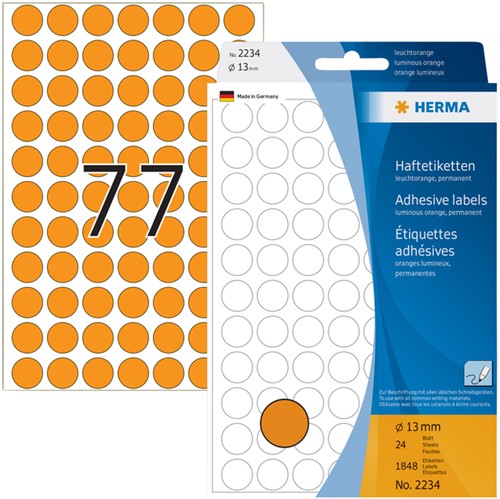 Etiket rond 13mm fluor oranje 2234 ds/1848-2