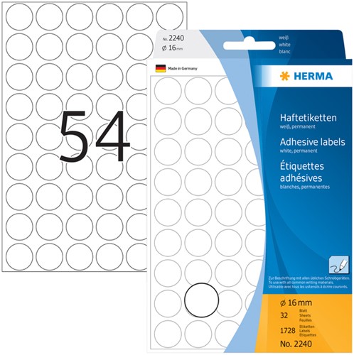 Etiket rond 16mm wit 2240 ds/1728-2