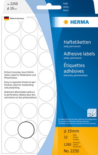 Etiket rond 19mm wit Herma 2250 ds/1280