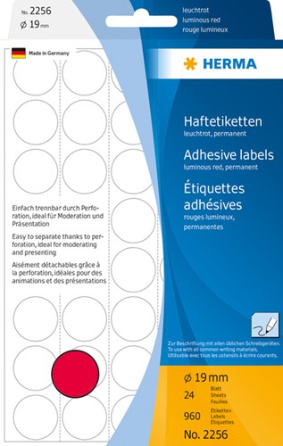 Etiket rond 19mm fluor rood 2256 ds/960