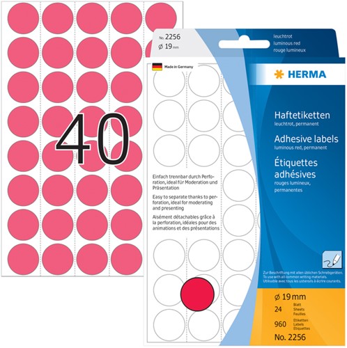 Etiket rond 19mm fluor rood 2256 ds/960-2