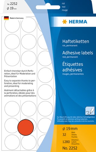 Etiket rond 19mm rood Herma 2252 ds/1280