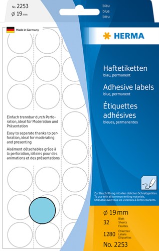 Etiket rond 19mm blauw Herma 2253 ds/1280