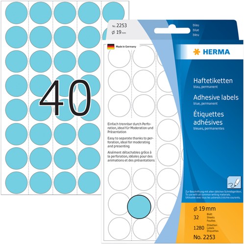 Etiket rond 19mm blauw Herma 2253 ds/1280-2