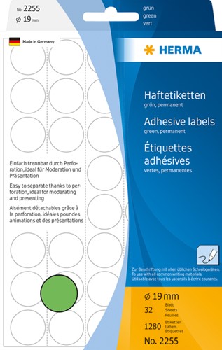 Etiket rond 19mm groen Herma 2255 ds/1280