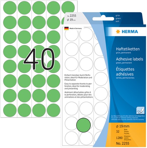 Etiket rond 19mm groen Herma 2255 ds/1280-2