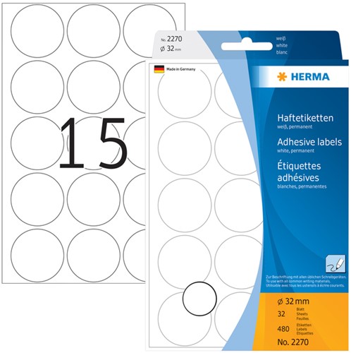 Etiket rond 32mm wit Herma 2270 ds/480-2