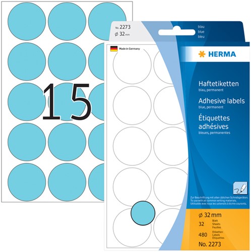 Etiket rond 32mm blauw Herma 2273 ds/480-2