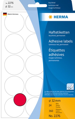 Etiket rond 32mm fluor rood 2276 ds/360