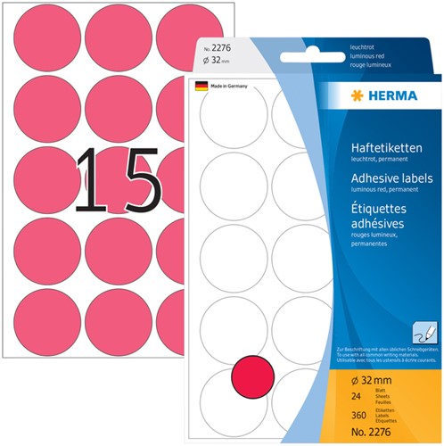 Etiket rond 32mm fluor rood 2276 ds/360-2