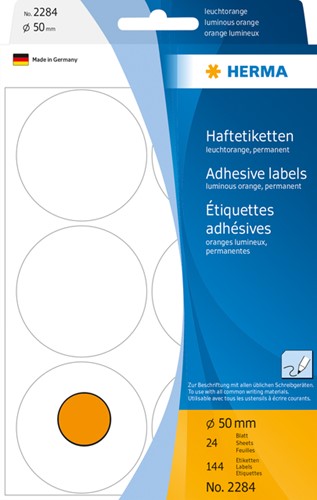 Etiket rond 50mm fluor oranje 2284 ds/144